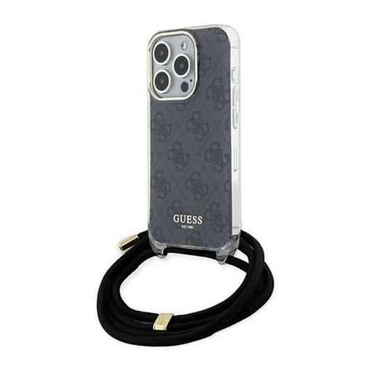 Guess Hülle Crossbody Cord 4G Print Schwarz - iPhone 15 Pro