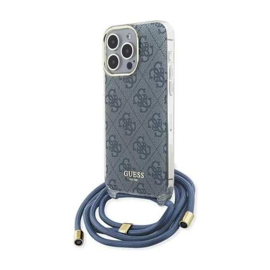 Guess Hülle Crossbody Cord 4G Print Blau - iPhone 15 Pro Max