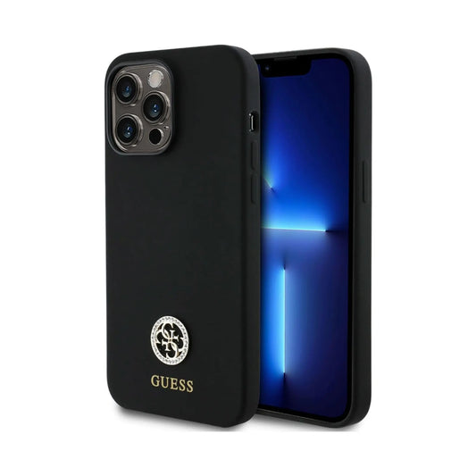 Guess Handyhülle GUHCP14XM4DGPK Silikon Logo Strass 4G Schwarz – iPhone 14 Pro Max