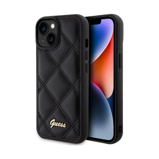 Guess Hülle Quilted Metal Logo Schwarz - iPhone 15