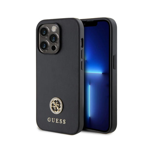 Guess GUHCP15LPS4DGPK Hardcase Strass Metall Logo, Schwarz - iPhone 15 Pro