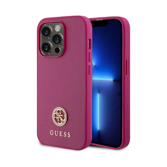 Guess Hülle 4G Strass Metall Logo Rosa - iPhone 15 Pro Max