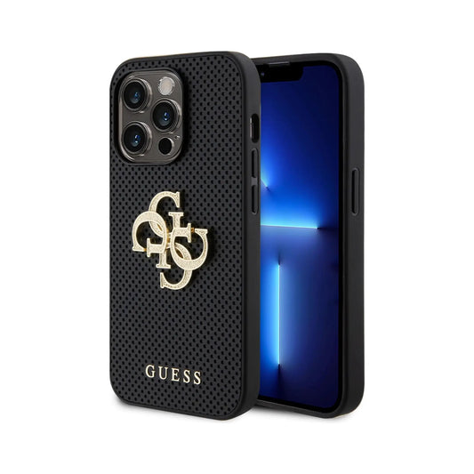 Guess Perforated 4G Glitter, Schwarz - iPhone 15 Pro