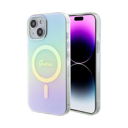 Guess Hülle GUHMP15SHITSQ Schillernd MagSafe Türkis - iPhone 15