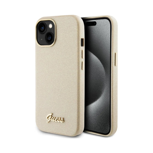 Guess Hülle Glitter Glossy Script Gold - iPhone 15