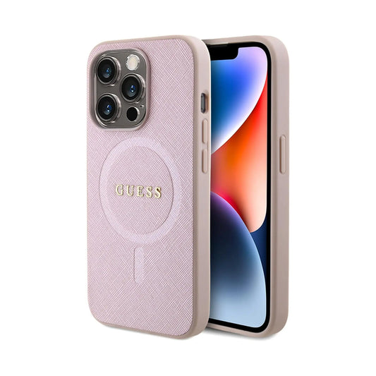 Guess Saffiano Für Magsafe Rosa - iPhone 15 Pro