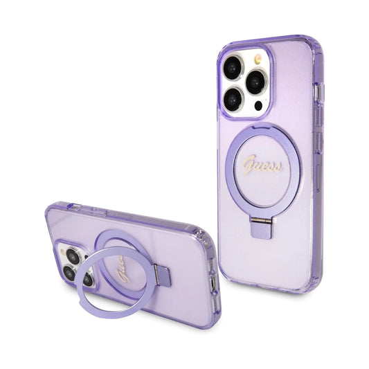 Guess Ring Stand Script Glitter Für Magsafe Lila - iPhone 14 Pro