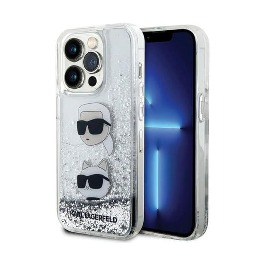 Karl Lagerfeld Liquid Glitter Karl & Choupette Heads Case KLHCP14LLDHKCNS, Silber - iPhone 14 Pro