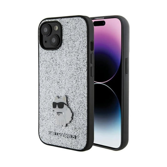 Karl Lagerfeld Fixed Glitter C Logo Metal Pin Case, Silber – iPhone 15