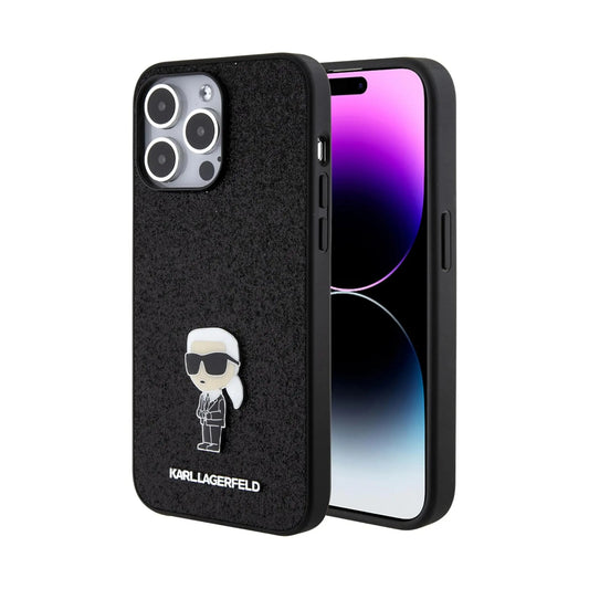 Karl Lagerfeld KLHCP15XGKNPSK Ikonik Glitter Pin Case, Schwarz – iPhone 15 Pro Max