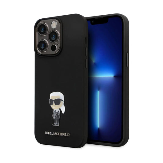 Karl Lagerfeld Silikon Ikonik Metal Pin Case, Schwarz - iPhone 15 Pro
