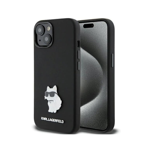 Karl Lagerfeld Silikon Choupette Metal Pin Case, Schwarz - iPhone 15