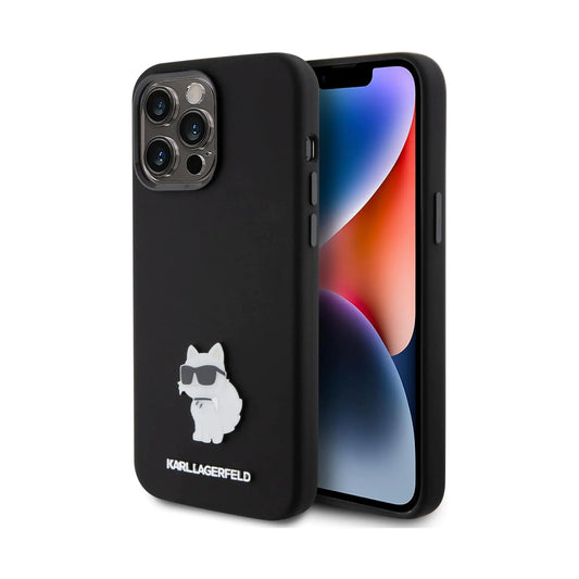 Karl Lagerfeld Silikon Choupette Metal Pin Case, Schwarz - iPhone 15 Pro Max