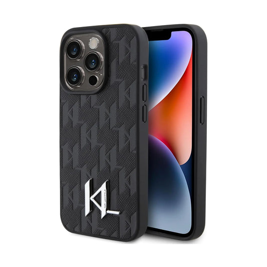 Karl Lagerfeld TPU Hardcase Hot Stamp KL Metal Logo Monogram Case, Schwarz - iPhone 15 Pro Max