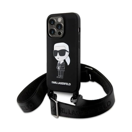 Karl Lagerfeld Hülle Liquid Silicone Crossbody Ikonik Schwarz – iPhone 15 Pro