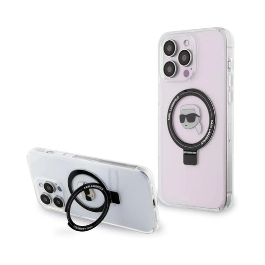 Karl Lagerfeld Ringständer Karl Head MagSafe Hardcase KLHMP15LHMRSKHH, Weiß - iPhone 15 Pro