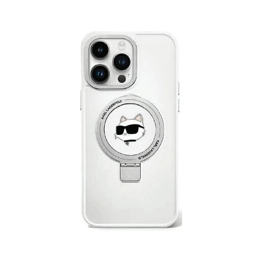 Karl Lagerfeld Ringständer Choupette Head MagSafe Hardcase KLHMP15LHMRSCHH, Weiß - iPhone 15 Pro
