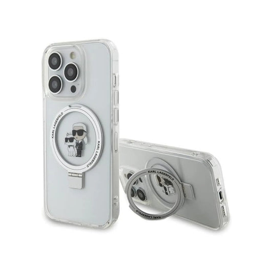 Karl Lagerfeld Hülle Ring Stand Karl & Choupette MagSafe Weiß – iPhone 14 Pro
