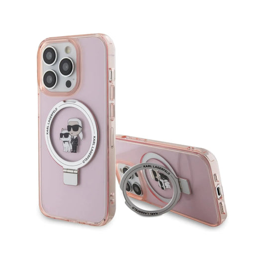 Karl Lagerfeld Ring Stand Karl & Choupette MagSafe - iPhone 15 Pro Case (pink)