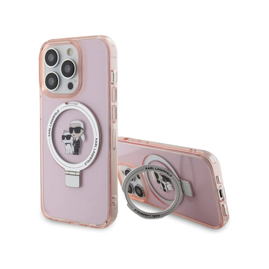Karl Lagerfeld Ring Stand Karl & Choupette MagSafe Case, Pink - iPhone 15 Pro Max