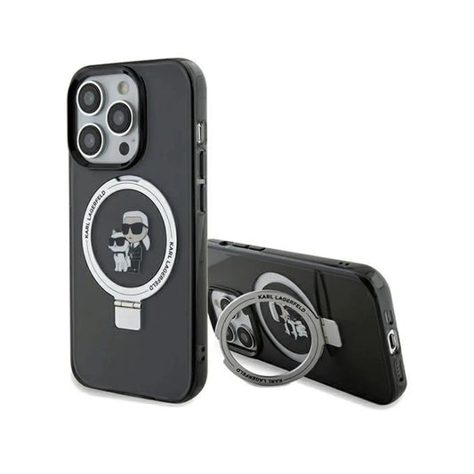 Karl Lagerfeld Ring Stand Karl & Choupette MagSafe Case, Schwarz - iPhone 14 Pro