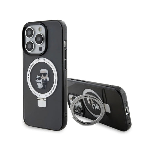 Karl Lagerfeld Ring Stand Karl & Choupette MagSafe Case, Schwarz - iPhone 15 Pro