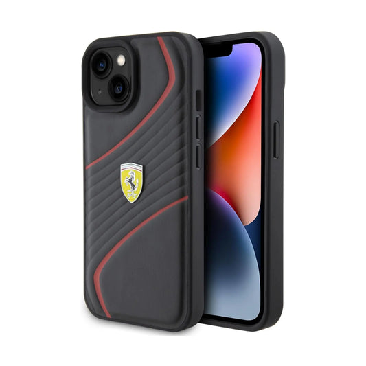 Ferrari Hülle Twist Metal Logo Schwarz – iPhone 15