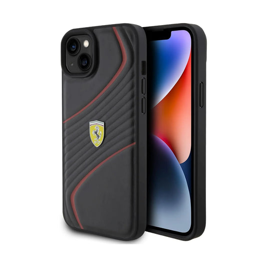 Ferrari Hülle Twist Metal Logo Schwarz – iPhone 15 Plus