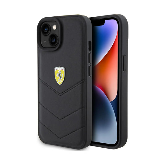 Ferrari Hülle Gestepptes Metalllogo Schwarz – iPhone 15