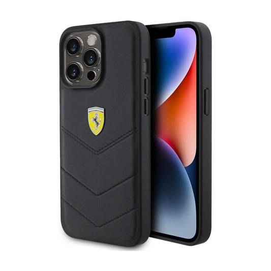 Ferrari Hülle Quilted Metal Logo Schwarz – iPhone 15 Pro Max