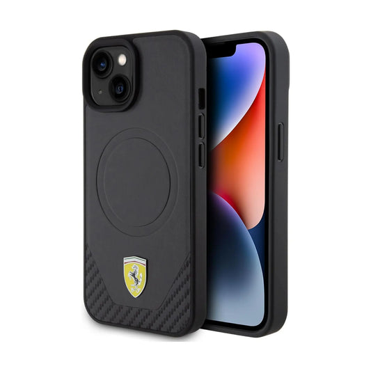 Ferrari Hülle Carbon Metal Logo MagSafe Schwarz – iPhone 15