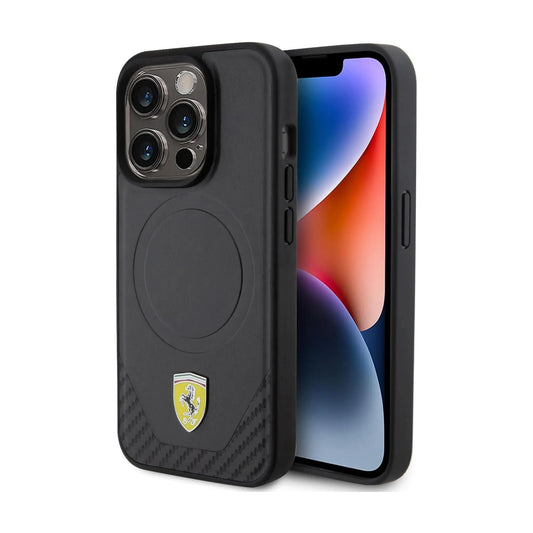 Ferrari Carbon Metal Logo MagSafe Case, Schwarz – iPhone 15 Pro