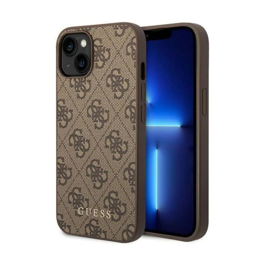 Guess iPhone 15 Plus Hülle, Braun – 4G Metal Gold Logo