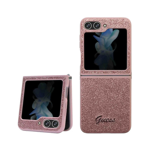 Guess Hülle Glitter Script Rosa - Galaxy Z Flip5