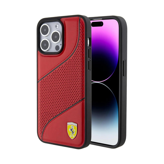 Ferrari Hülle Perforated Waves Metal Logo Rot – iPhone 15 Pro Max