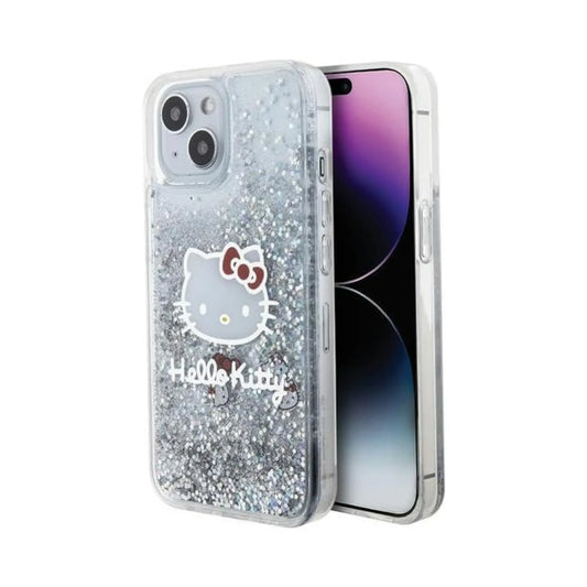 Hello Kitty Liquid Glitter Charms Case, Silber – iPhone 15