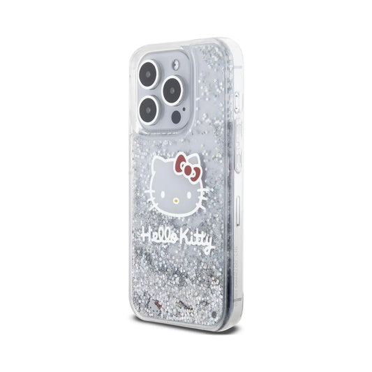 Hello Kitty Liquid Glitter Charms Case, Silber – iPhone 15 Pro