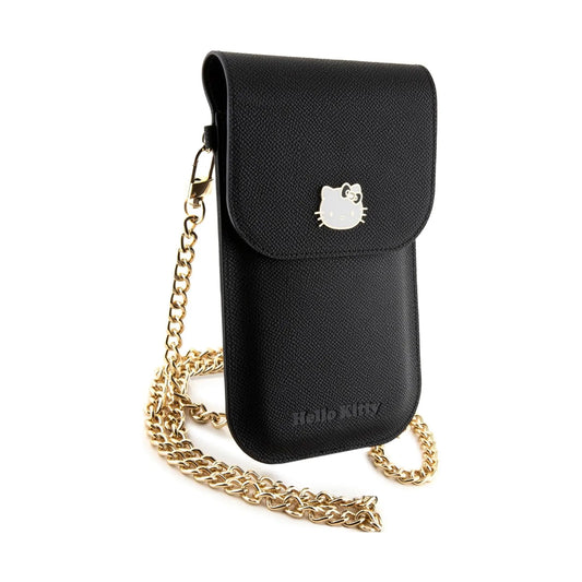 Hello Kitty Handytasche mit Schultergurt & Metallkette, Schwarz – One Size