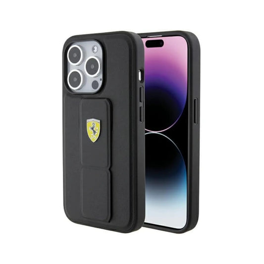 Ferrari Grip Stand Metal Logo Case, Schwarz – iPhone 15 Pro Max