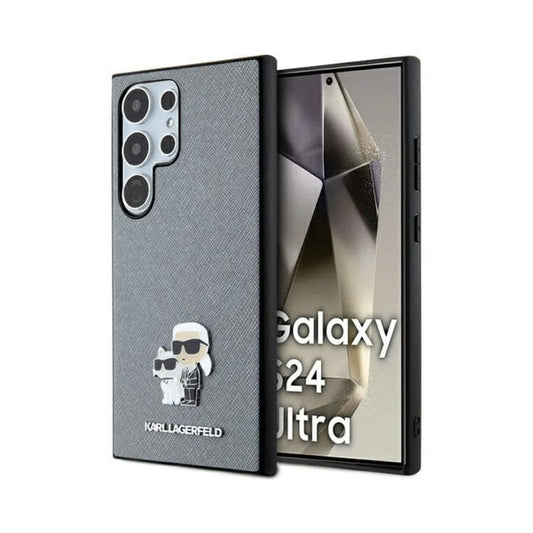 Karl Lagerfeld Saffiano Karl & Choupette Metal Pin Hardcase KLHCS24LPSAKCMPG, Grau - Samsung Galaxy S24 Ultra S928
