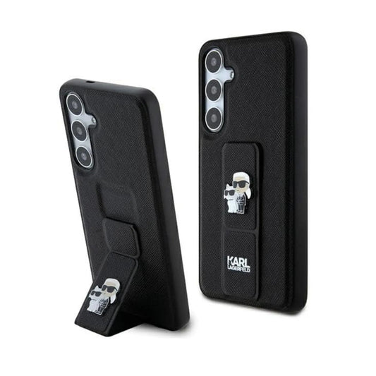 Karl Lagerfeld Hülle Gripstand Saffiano Karl & Choupette Pins Schwarz – Galaxy S24+