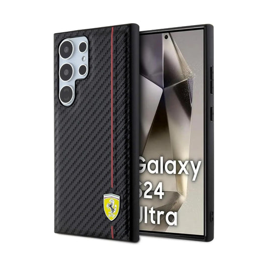 Ferrari Hülle FEHCS24LN3DUR Carbon Printed Line Schwarz – Galaxy S24 Ultra