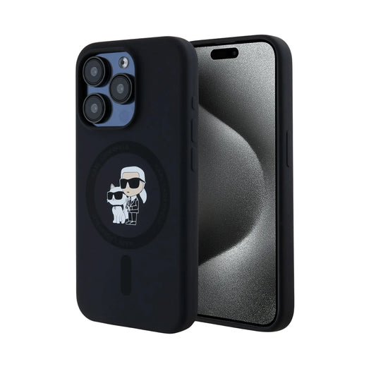 Karl Lagerfeld KLHMP15LSCMKCRHK Silicone Karl & Choupette Case, Black – iPhone 15 Pro