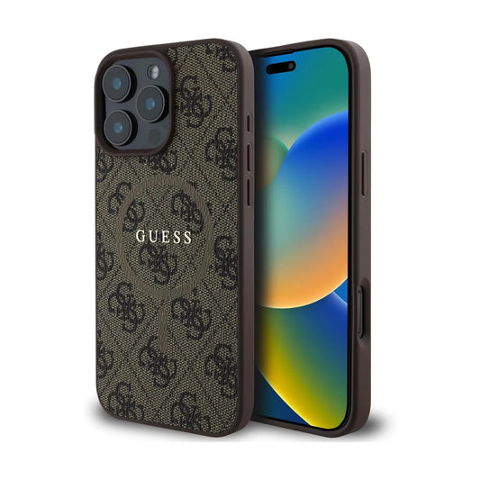 Guess 4G Ring Classic Logo Hülle Braun für Magsafe – iPhone 16 Pro