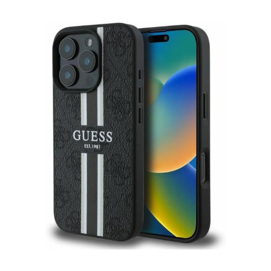 Guess 4G Printed Stripes Schwarz MagSafe - iPhone 16 Pro Hülle