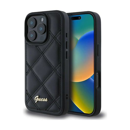 Guess Gestepptes Kunstleder Case – iPhone 16 Pro Max, Schwarz