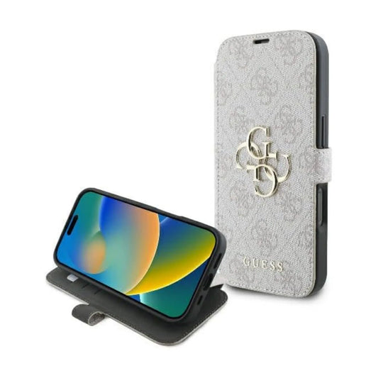Guess Klapphülle 4G Metal Logo für iPhone 16 Pro - Rosa/Gold
