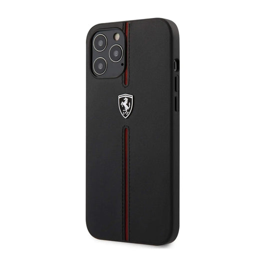 Ferrari FEOMSHCP12LBK Off Track Leder-Nylon Case, Schwarz – iPhone 12 Pro Max