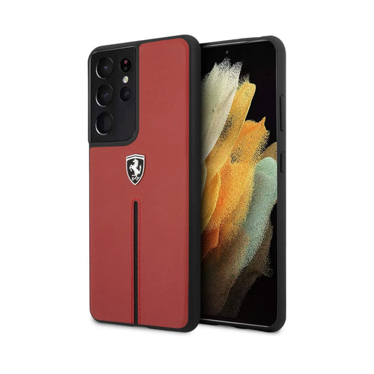 Ferrari FEOSIHCS21LRE Off Track Leder-Nylon Case, Rot – Galaxy S21 Ultra