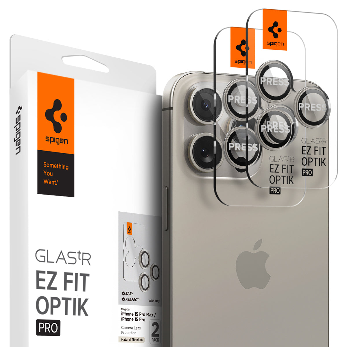 Spigen Glass tR EZ Fit Optik Pro 2 Pack, nature titanium - iPhone 15 Pro/15 Pro Max
